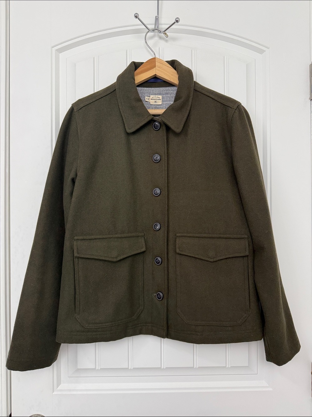 Bridge & Burn Women's Olive Green Button-Front Wool-Blend Jacket Size Small